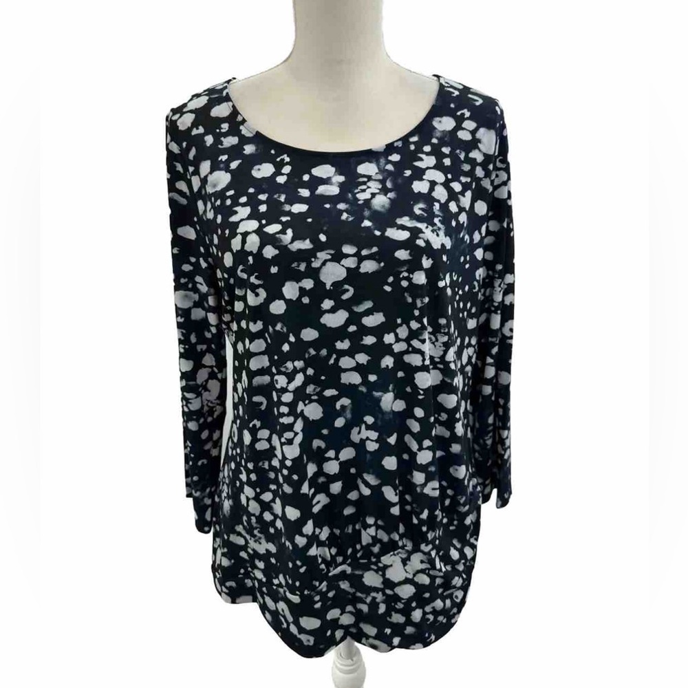 NWOT Anne Klein Blue Abstract Faux Wrap Top XL